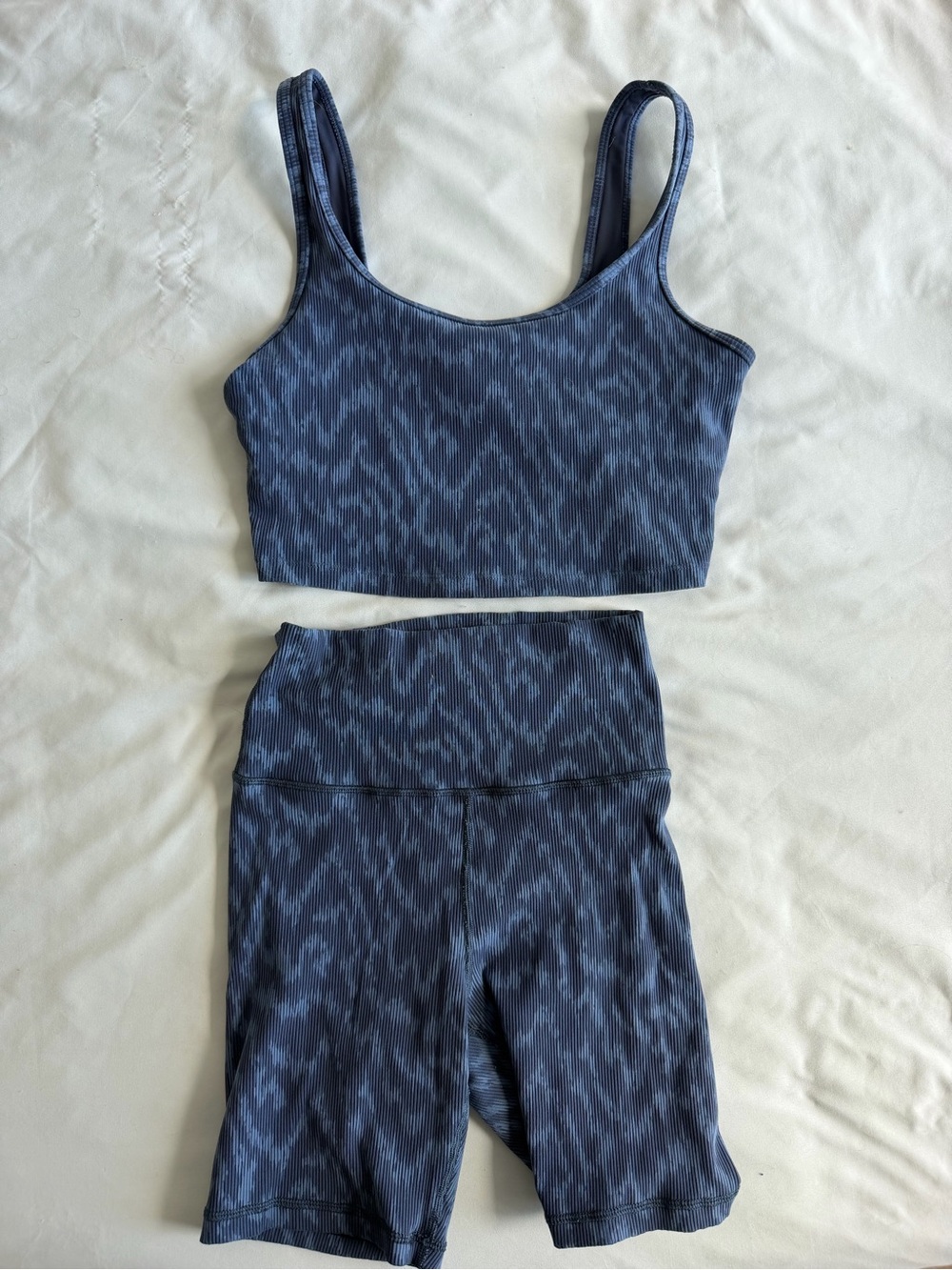 aerie Navy Blue Patterned Ribbed Sports Bra & High-Waist Bike Shorts Set